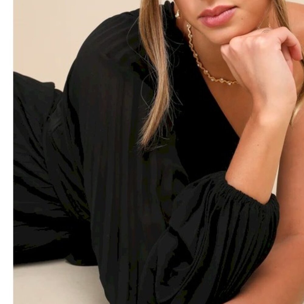 Lulus Divine Charm Black Pleated One-Shoulder Maxi Dress Size Medium - Picture 8 of 12